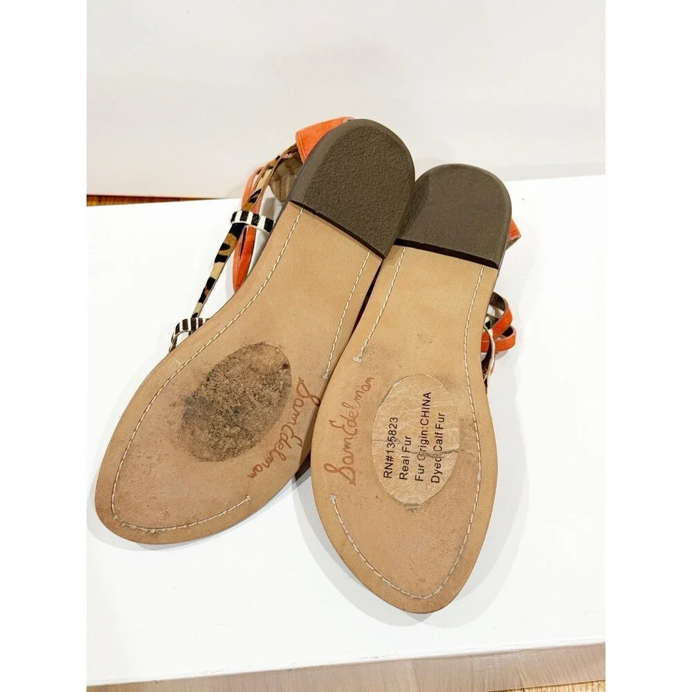 Sam Edelman Gable Women Animal Print Strappy Thong Sandals Size 8.5 M Orange EUC